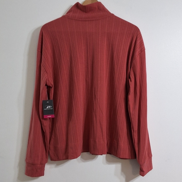 Women's Ribbed Half Zip Mock Neck Long Sleeve Top, Size Large, New With Tag - Picture 2 of 3